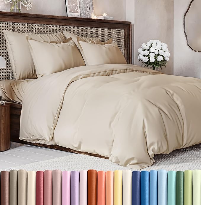 Duvet Cover Full Size Set - Extra Soft Full Duvet Cover 80" x 90" with 2 Pillow Shams - Hotel Luxury, Easy Care and Fade Free w/ Zipper Closures & Ties - All Season, Comfy, Cozy & Breathable (Wheat)
