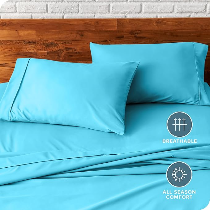 Bare Home Microfiber Pillow Cases - King Size Set of 2 - Cooling Pillowcases - Double Brushed - Aqua Pillowcases 2 Pack - Easy Care (King Pillowcase Set of 2, Aqua)