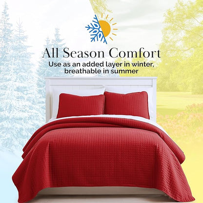 Southshore Fine Living, Inc. Twin XL Comforter Quilt Bedding Set, Dorm Room Bedding Essentials, Stain Resistant, Machine Washable Bedspread, Twin XL Red Quilt Bed Spread w/Pillow Sham, Chili Pepper