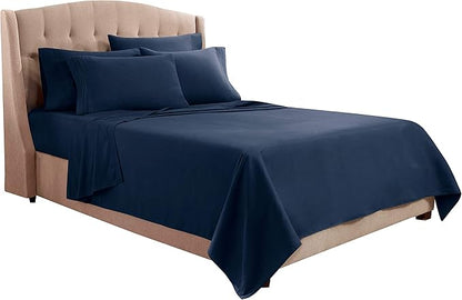 Clara Clark Queen Sheets, 6 Piece Set - Hotel Luxury Sheets for Queen Size Bed, Super Soft Bedding Set, Navy Blue