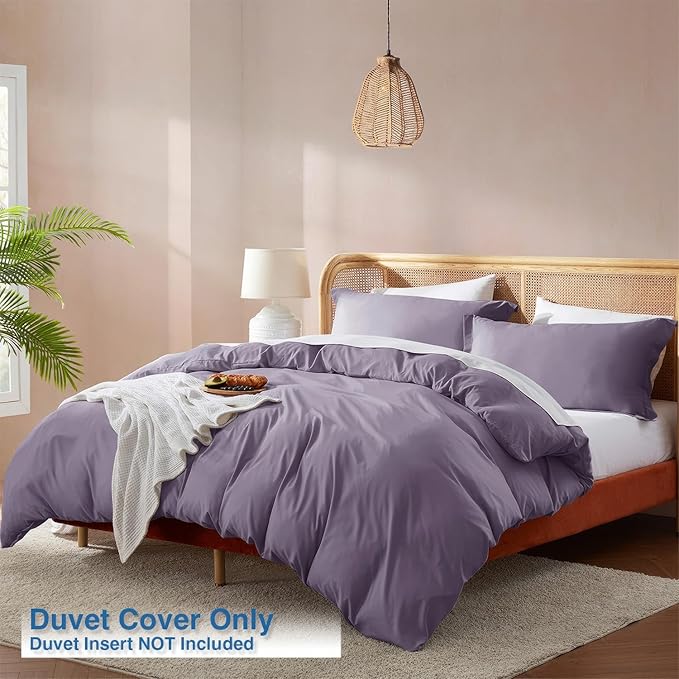 Nestl Grayish Purple California King Duvet Cover Sets - Soft Double Brushed Cal King Duvet Cover, 3 Piece, with Button Closure, 1 Duvet Cover 104x98 inches and 2 Pillow Shams