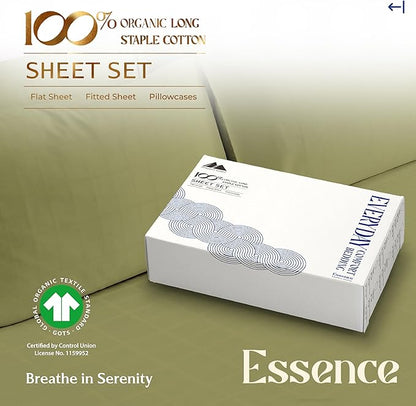 Mayfair Linen 100% Organic Cotton Sheets California King Size - 4 PC Organic Cotton Cal King Size Percale Weave Sheet Set, Soft, Cooling & Crisp, 16" Deep Pocket Hotel Quality Bedding Set - Sage Green