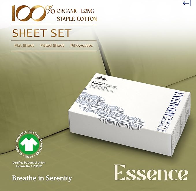 Mayfair Linen 100% Organic Cotton Sheets Twin XL Size - 3 PC Organic Cotton Percale Sheets Twin XL Set (Sage Green), Soft, Crisp, Cooling Bedsheets, 16" Deep Pocket Hotel Bedding - GOTS Certified