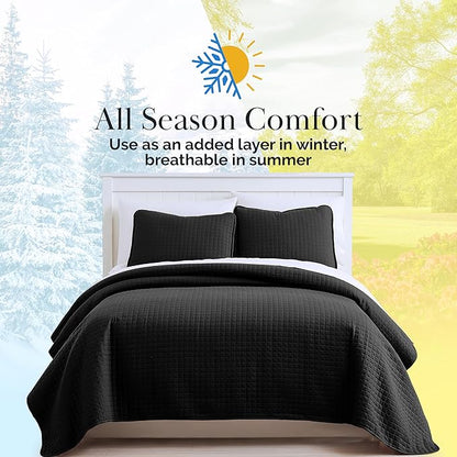 Southshore Fine Living, Inc. Twin XL Quilt Bedding Set, Dorm Room Bedding Essentials, Stain Resistant, Machine Washable Bedspread, XL/Twin Black Quilt Comforter Set/Bedspread with Pillow Sham, Black