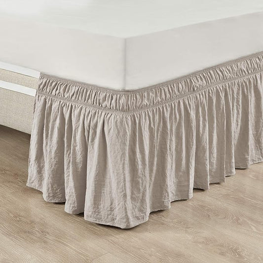 Lush Decor Ruched Ruffle Elastic Easy Wrap Around Bed Skirt Single Twin/Twin XL/Full Neutral - Twin Bed Skirt - Dust Ruffle - Tan Bedskirts