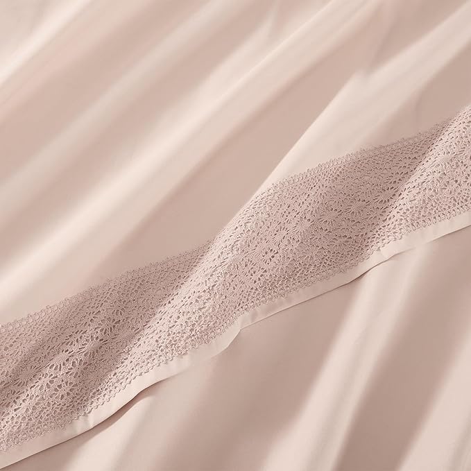 Modern Threads 4 Piece Microfiber Sheet Set – Soft Cooling Bed Sheets with Crochet Lace – Deep Pocket, Wrinkle Free, Breathable, Hotel Luxury Bedding, Blush Pink, King