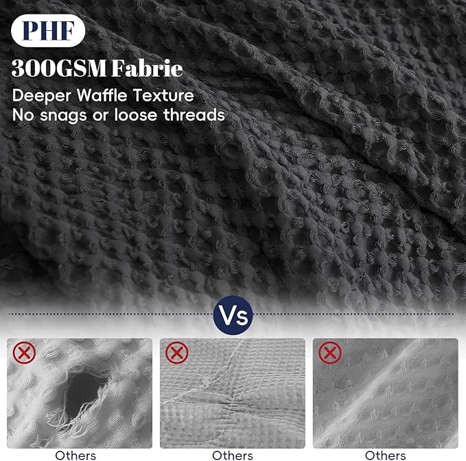 PHF Waffle Weave Duvet Cover Set California King, No Snagging Ultra Soft Luxury Textured Breathable Comforter Cover for All Season 3pcs, Durable Bedding Duvet Set with 2 Pillow Shams, 104"x98", Black