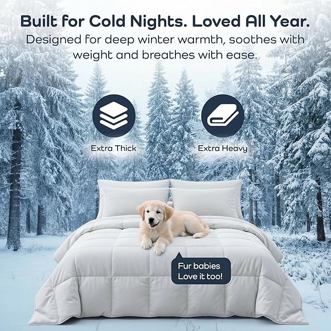 Olive + Crate 100% Viscose derived from Bamboo Comforter Outer Shell - Extra Thicker and Heavier Queen Size - Cooling Blanket, Hypoallergenic & Moisture Wicking Bedding - Winter Comforter (88" x 90")