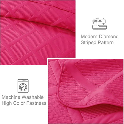 Exclusivo Mezcla King Quilt Set- Hot Pink Quilts Bedding Set with 2 Pillow Shams, Modern King Bedspread with Striped Pattern, Soft Lightweight Bedspreads Coverlets for All Seasons
