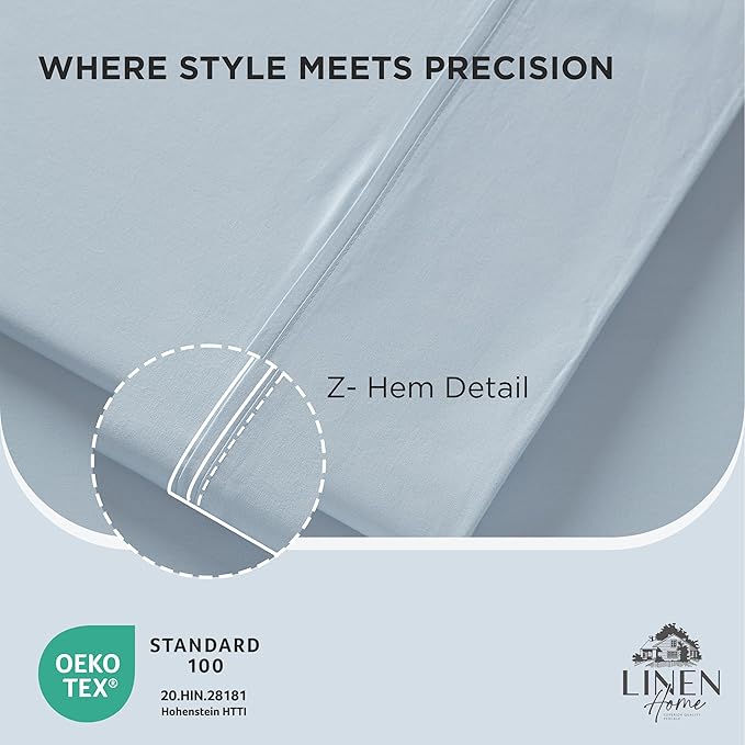 Linen Home 100% Cotton Percale Pillowcases Queen Size, Blue Duck Egg, 2 Pieces of Pillow Case, Crisp and Cool Strong Bed Linen, 20 inches X 30 inches