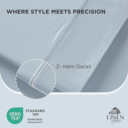 Linen Home 100% Cotton Percale Pillowcases Queen Size, Blue Duck Egg, 2 Pieces of Pillow Case, Crisp and Cool Strong Bed Linen, 20 inches X 30 inches