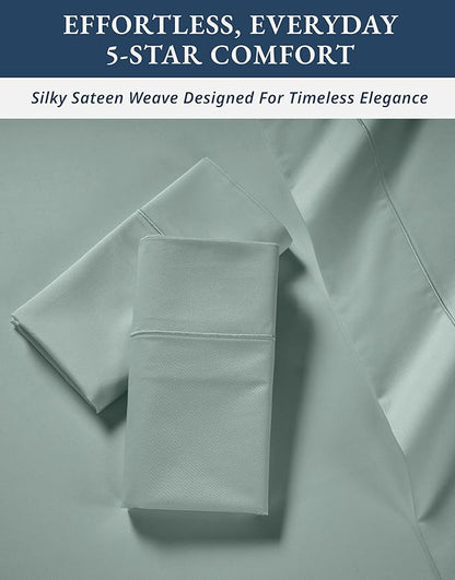 LANE LINEN 100% Egyptian Cotton Queen Sheet Set,15 inch Deep Pocket Fully Elasticized French Reinforced Pocket Seams for Soft, Comfy & Fresh Bed Eco Friendly Cooling Sheets Queen - Jadeite
