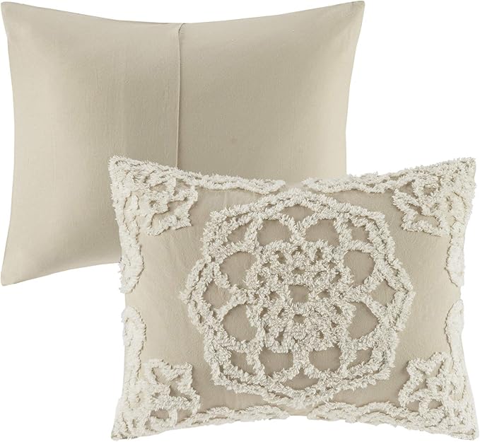 Madison Park Laetitia Lightweight 100% Cotton Quilt Set, Breathable Chenille Tufted, Shabby Chic Boho Medallion Design, Sham, Floral Ivory w/ Tassels, King/California King (104 in x 92 in) 3 Piece