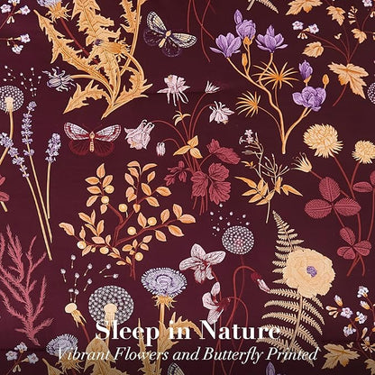 Yiran King Size Comforter Set 7 Piece, Burgundy Floral Bedding Set, Lightweight Bed in a Bag King with Botanical Flowers Spring, Soft Warm Dark Red Comforters with Sheets Complete for All Season