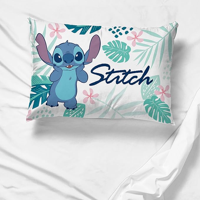 Jay Franco Disney Lilo & Stitch Misty Palm 1 Pack Pillowcase - Double-Sided Kids Super Soft Bedding