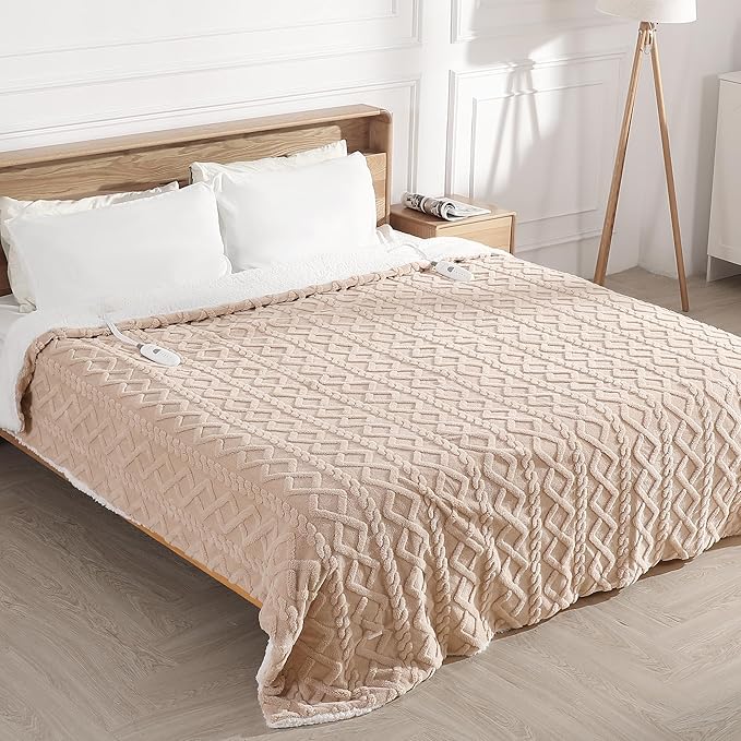 Heated Blanket King Size 90"x100" - Washable Dual Control Heated Blankets with 5 Heat Levels and 10 Hours Auto-off, ETL & FCC Certified and Overheat Protection, House Warming Gifts New Home (Beige)
