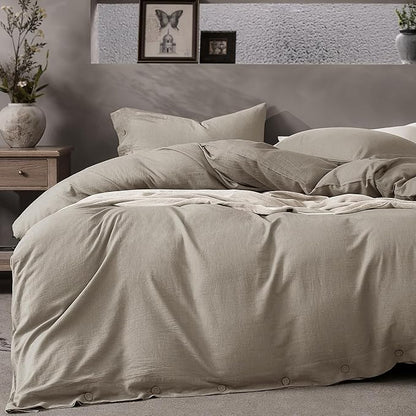JELLYMONI Cotton Duvet Cover Twin Size - Taupe Comforter Cover with Button 100% Washed Cotton 2PCS Breathable Soft Solid Bedding Set Duvet Cover 68×90in & 1 Pillowcases (NO Comforter)