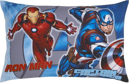 NoJo Marvel The Avengers I Am A Hero Blue, Green, Red, and Yellow 4 Piece Toddler Bed Set - Comforter, Fitted Bottom Sheet, Flat Top Sheet, and Reversible Pillowcase