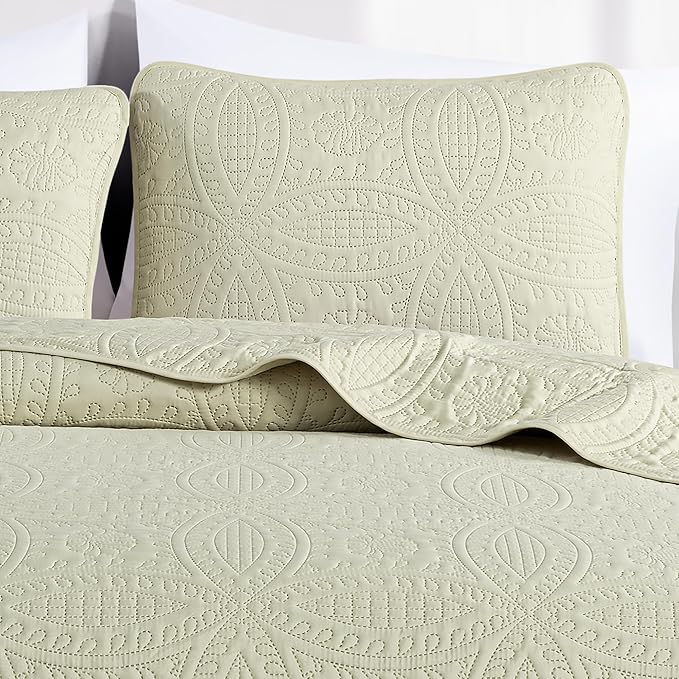 Chezmoi Collection Austin King Bedspread Set, Tan | 3-Piece, Pinsonic Quilted, Oversized, Coverlet Set