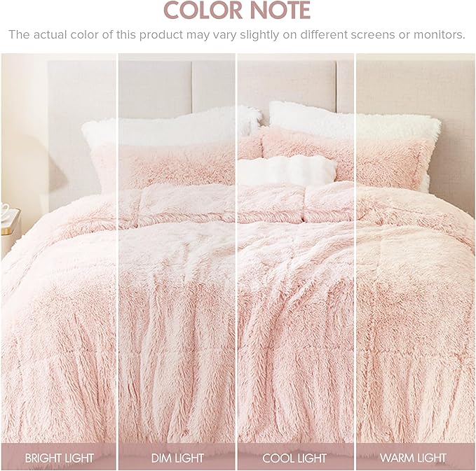 Intelligent Design Malea Shaggy Comforter Set, Long Faux Fur Cozy Down Alternative, Modern Casual Ultra Soft All Season Fluffy Bedding with Matching Sham, King/Cal King, Blush 3 Piece