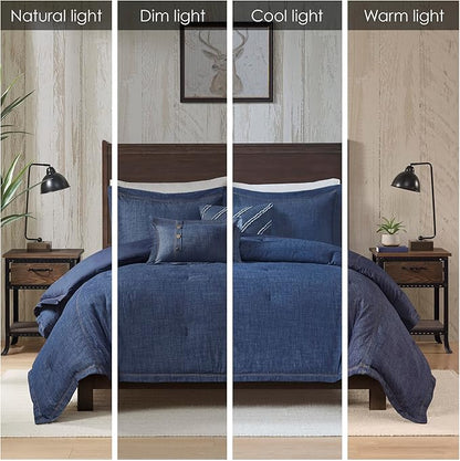 Woolrich Rustic Lodge Cabin Comforter Set - All Season Down Alternative Warm Bedding Layer and Matching Shams, Oversized Twin, Perry, Denim Blue