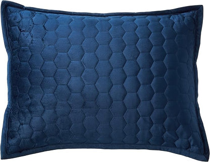 Tribeca Living Lugano Oversized Velvet Quilt Set - All Season, Extra Large, 3 Piece Queen Size Comforter Set with 2 Pillow Shams in Navy Blue Honeycomb Pattern 260GSM