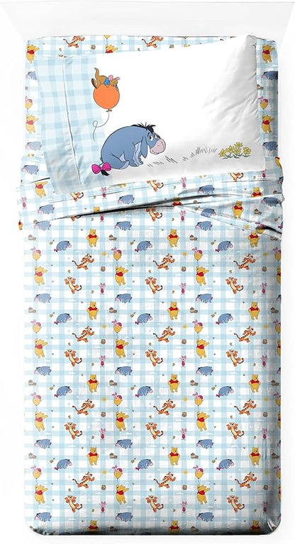 Jay Franco Kids Sheet Set with Fitted, Flat Sheets & Pillow Cover - Ultra-Soft Bedding with Pillowcase for Room Decor, White - Winnie The Pooh, 3 Piece Twin