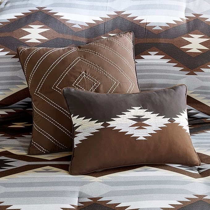 Woolrich Rustic Lodge Cabin Comforter Set - All Season Down Alternative Warm Bedding Layer and Matching Shams, Oversized Cal King, Bitter Creek, Grey/Brown
