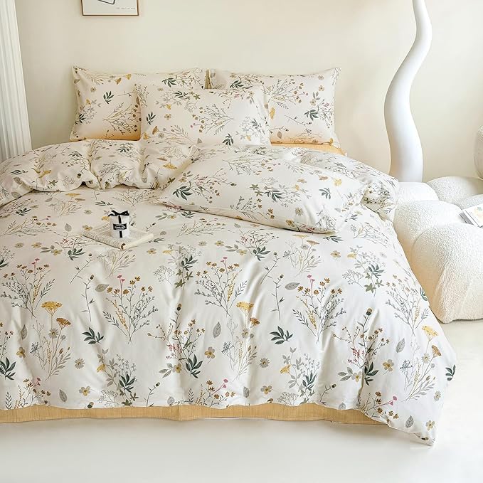 HighBuy Full Size Comforter Set Yellow Pink Floral Soft All-Season Bedding Comforter for Girls Teens Women Quilted Warm Fluffy Floral Comforter Set 3 Piece Bedding Set Lightweight,Breathable