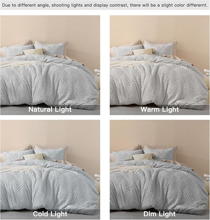 Litanika California King Comforter Set Light Grey, 3 Pieces Tufted Boho Farmhouse Bedding Comforter Sets, Lightweight Fluffy Comforter Bed Set All Season (104x96In Comforter & 2 Pillowcases)