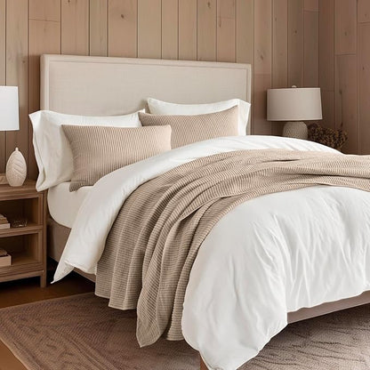 EVERGRACEHOME Cotton Coverlet Set Full Queen Size 3 Pieces, Lightweight Soft Ribbed Matelassé Bedspread Quilt Set, Cozy Oversized Quilted Bedding Set with 2 Pillow Shams for All Seasons, Urban Taupe