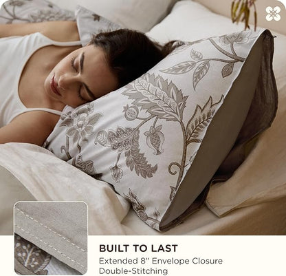 Bedsure Floral Duvet Cover Queen Size - 100% Cotton Reversible Entwined Vines Pattern Duvet Cover Set, 3 Pieces Soft & Breathable PureWoven Bedding Set with 2 Pillow Shams (Linen Vines, 90"x90")