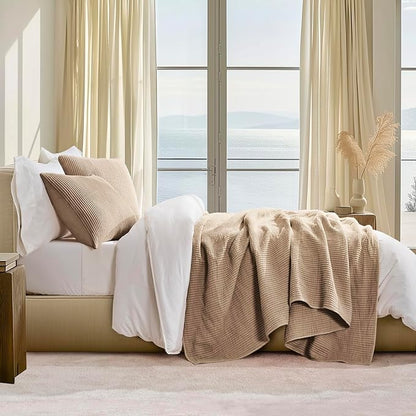 EVERGRACEHOME Cotton Coverlet Set Full Queen Size 3 Pieces, Lightweight Soft Ribbed Matelassé Bedspread Quilt Set, Cozy Oversized Quilted Bedding Set with 2 Pillow Shams for All Seasons, Urban Taupe