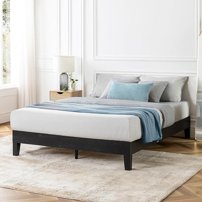Mellow Naturalista Grand 12 Inch Solid Wood Platform Bed with Wooden Slats, Easy Assembly, Queen, Black