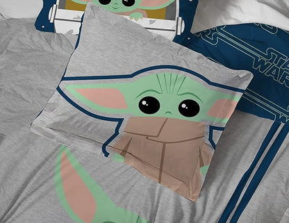 Jay Franco Star Wars The Mandalorian Hello Grogu 5 Piece Twin Size Bed Set - Includes Comforter & Sheet Set - Super Soft Kids Bedding Fade Resistant Microfiber (Official Star Wars Product)