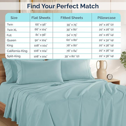 Casa Platino Twin Sheets Sets – 100% Cotton Twin Sheets Cooling with 2 Pillowcases, 15" Deep Pocket Fitted Sheet, Crisp & Smooth Feel, Ultra Soft & Cozy, Fit – Blue Sky