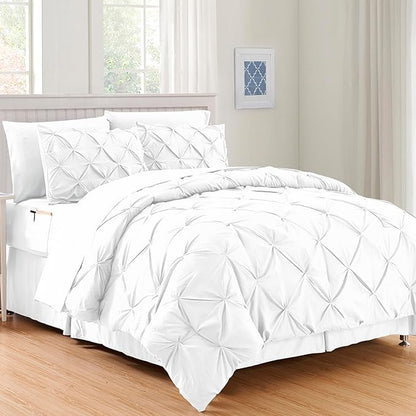 Elegant Comfort Luxury Best, Softest, Coziest 6-Piece Bed-in-a-Bag Comforter Set on Amazon Silky Soft Complete Set Includes Bed Sheet Set with Double Sided Storage Pockets, Twin/Twin XL, White
