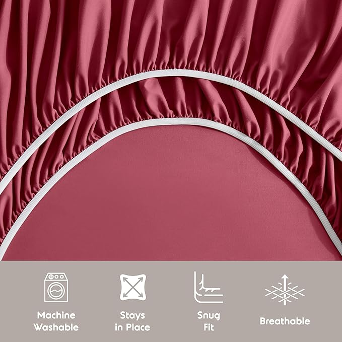 Nestl Twin XL Sheet Set - College Dorm Size - Luxury 1800 Ultra-Soft Microfiber Twin Extra Long Bed Sheets - Deep Pockets - Easy Fit - Extra Soft - 3 Piece Set (Twin XL, Burgundy Red)