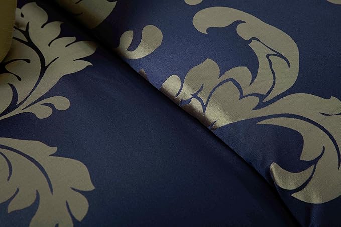 Chezmoi Collection Royale 7-Piece Jacquard Floral Comforter Set, Oversized Queen, Navy/Gold