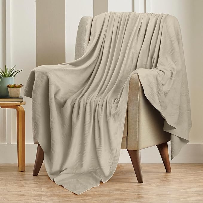 Utopia Bedding Khaki 100% Cotton Blanket [King Size - 90x108 Inch] Lightweight, Soft and Breathable Thermal Blanket for All Seasons