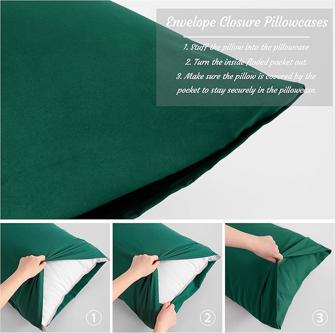 NTBAY Toddler Pillow Cases Set of 2, 2 Pack Brushed Microfiber 14x20 Pillow Cases, Soft, Wrinkle, Fade, Stain Resistant Dark Green Pillow Cases with Envelope Closure, 14x20 Inches, Dark Green