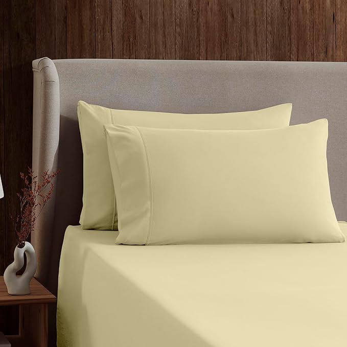 Nestl Split King Sheet Set - 1800 Ultra-Soft Microfiber Bed Sheets - Double Brushed - Deep Pockets - Easy Fit - 5 Piece Set - Bed Sheets & Pillowcases (Split King Size, Vanilla Yellow)