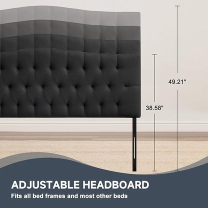 Tufted Upholstered King Size Headboard Only, Adjustable 38-50 in, Black | King Headboard for King Size Bed, Durable Linen Fabric Headboards, Modern Diamon Design Wood Head Board