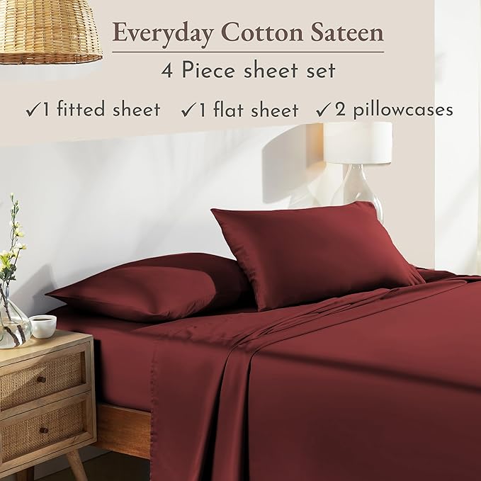 California Design Den King Size Sheets Set - Natural 100% Cotton Sheets King Size with Deep Pockets, Soft Sateen Weave, Breathable and Durable Bedding Set (Brick Red)