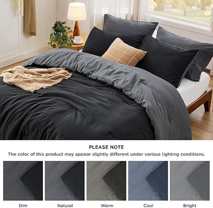 Bedsure King Comforter Set, Black Grey Soft Prewashed Bedding for All Seasons, 3 Pieces GentleSoft™ Bed Set, 1 Lightweight Comforter (104"x90") and 2 Pillowcases (20"x36")