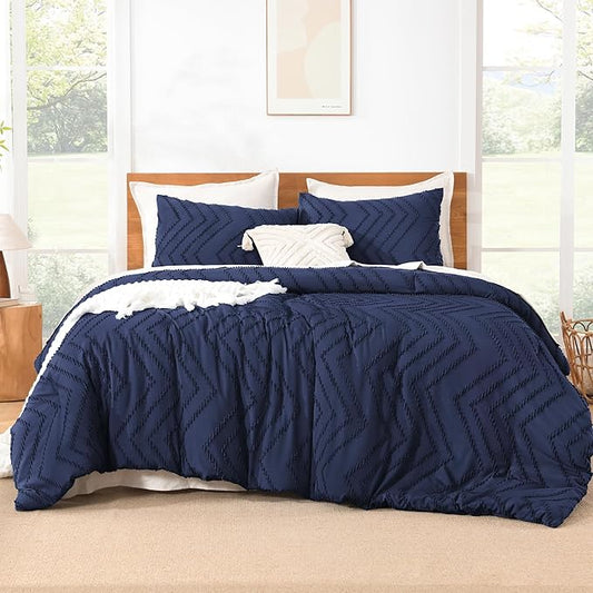 Litanika Navy Blue Full Comforter Sets, Lightweight Fluffy Bedding Comforter Sets for Bed, 3 Pieces Down Alternative Comforter Bed Set Gift Choice (79x90Inches, 1 Comforter and 2 Pillow Shams)