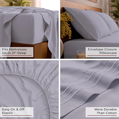 Mellanni California King Sheet Set - 6-Piece Iconic Collection Bedding, (Including 4 Pillowcases), 21-Inch Extra Deep Pocket, Easy Care, Ultra Soft, Cooling Sheets, Brushed Microfiber - Lavender