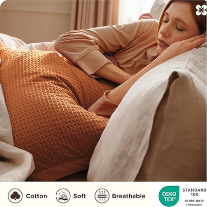Bedsure Cotton Duvet Cover Queen Size - 100% Cotton Waffle Weave Terracotta Duvet Cover Queen Size, GentleSoft™ and Breathable Bedding Set for All Season, 3 Pieces, 90"x90"