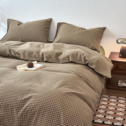 Gingham Full Duvet Cover Sage Green Washed Cotton Full Comforter Cover Plaid Checkered Country Zipper Duvet Cover Set with Corner Ties Boho Soft Bedding Set for Boys Duvet Protector