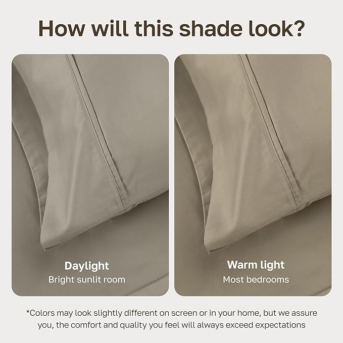 California Design Den Queen Sheet Set - Soft 400 Thread Count Sateen, Natural 100% Cotton Sheets for Queen Size Bed, Deep Pockets for a Snug Fit, Durable Bedding - Taupe